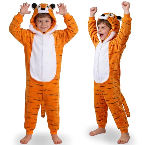 Moiuguli Tiger Kostüm Kinder Faschingskostüme Kinder Onesie Kostüm Pyjama Tierkostüm für Jungen Mädchen Karneval Cosplay