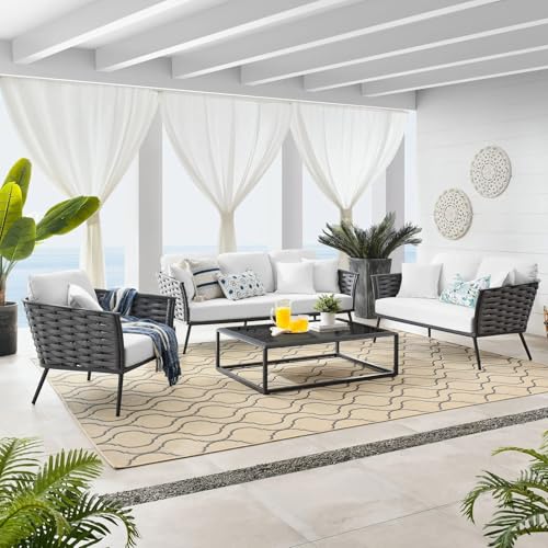 Image of Amazon Brand - Solimo Solix Outdoor Rope Sofa Set | Balcony Sofa | Patio Conversation Sets | Braided Rope Garden Sofa Set and Center Table (6 Seater-Grey-White)