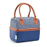 Fit & Fresh Ivy Insulated Dual Compartment Lunch Bag, Classic, All-Purpose Bag for Adults and Kids, Navy Nautical Stripe