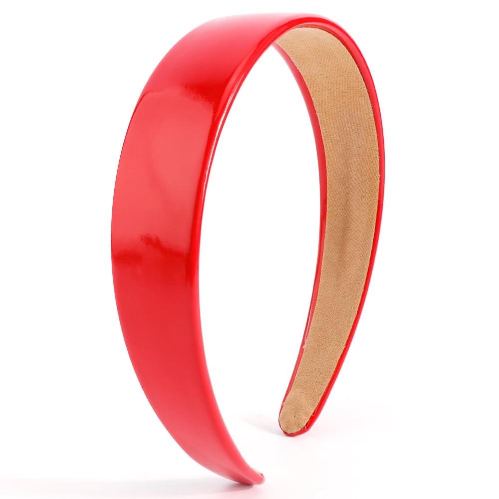 AHONEY Red Headband for Women Girls Glossy Vegan Leather Headband Non Slip 1.18" Wide Plain Head Band Solid Hair Band DIY Holiday Hair Accessories Valentines Gifts