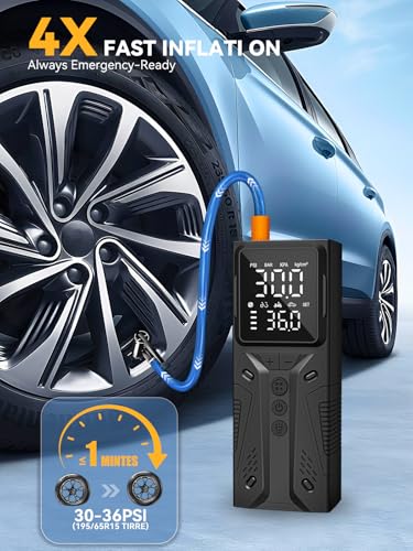 Image of Tire Inflator Portable Air Compressor, High-Speed 150PSI Cordless Air Pump for Car Tires with Powerful Battery, Auto Shut-Off - Portable Tire Pump for Car, Bike, Motorcycle and Balls