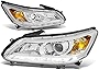 LED DRL Projector Headlights Assembly Compatible with Honda Accord 4-Door Sedan 13-15, Driver and Passenger Side, Chrome Housing Amber Corner