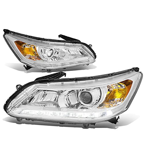 Led Drl Projector Headlights Assembly Compatible With Honda Accord 4-Door Sedan 2013-2015, Driver And Passenger Side, Chrome Housing Amber Corner #TOP16