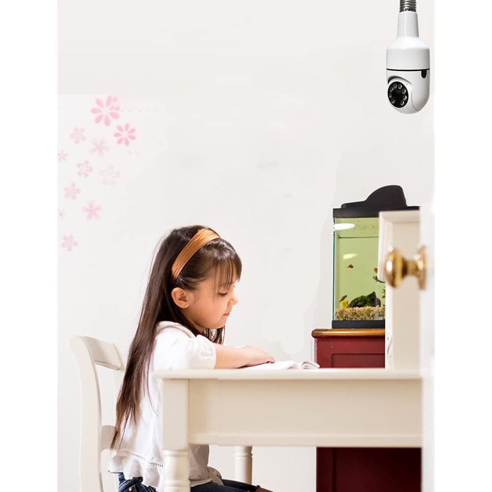 Cam�Ra � Ampoule � T�Te Mobile � 360 �, Cam�Ra de S�Curit� WiFi HD, Cam�Ra de Plafond � D�Fense avec Alarme Sonore et Lumineuse
