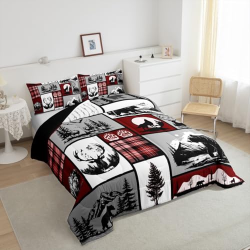 Edredón de oso matrimonial Feelyou con 2 fundas de almohada de ciervo 6