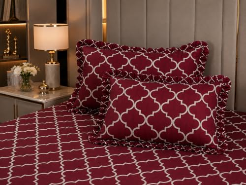 Image of Elastic Fitted King Size Bedsheet Cotton for Double Bed | 72 inchx78 inch +10 Inch, Floral, Soft & Breathable, Fade & Shrink Resistant, 2 Pillow Covers (Dark Maroon)