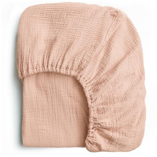 Image of Konssy Muslin Crib Sheets for Girl Boy, Soft and Breathable Cotton Baby Sheets for Standard Crib Mattress, 52"x 28" (Peach)