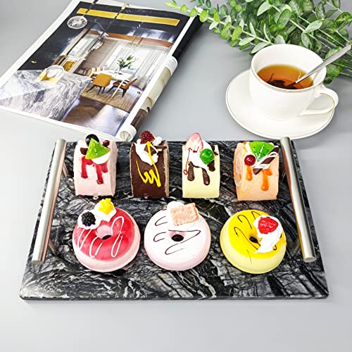 Bustledust Luxury Black Marble Decorative Tray With Silver Handles, Handmade Marble Tray, Dresser Organizer Tray, Jewelry Serving Tray(Black 11.8 X 7.9 X 0.39In) #TOP3