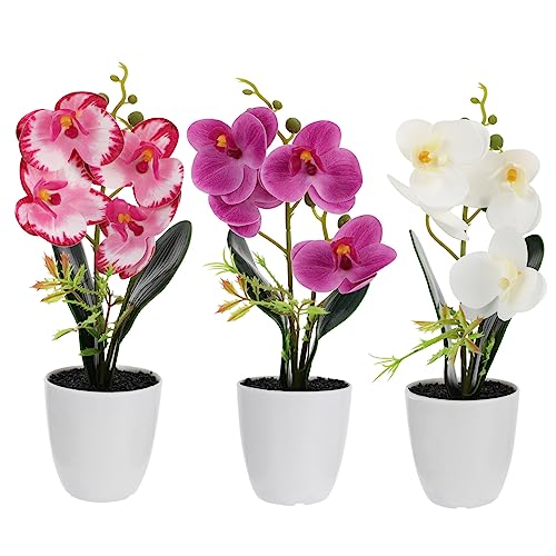 Amosfun Artificial Plant 3pcs silk flower Phalaenopsis decorations flowers ornament 3D Artificial Bonsai bonsai decorate fake potted plant fake plant decor potted flower potted plant