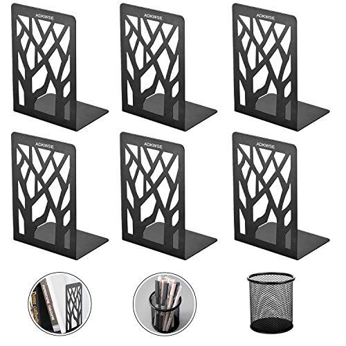 Adkwse Bookends, Bookend, Book Ends for Office, Bookends for Heavy Books, Book Ends to Hold Books, Decorative Bookends, Book Stoppers, Book Holders, Book Ends for Home, Metal Bookends Black 3 Pair