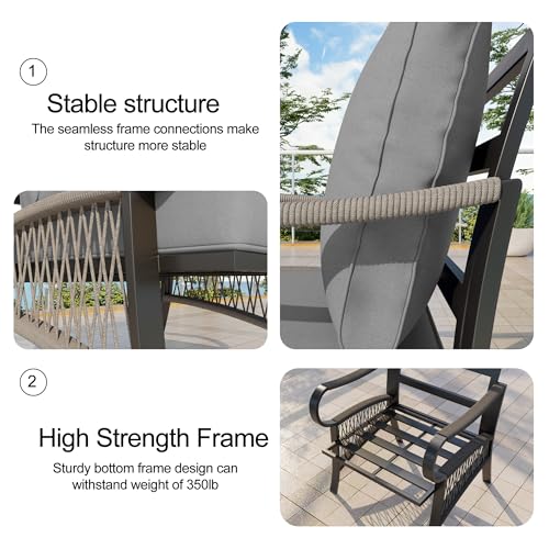 Image of 5 Pieces Patio Conversation Sets, All Weather Metal Outdoor Furniture Set with Sectional Sofa Loveseat Couch for Backyard Garden Deck Porch Poolside (Gray Cushions)