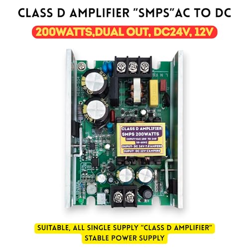 Image of Class D Amplifier 200W SMPS Power Supply AC to DC Dual Output 24V 7.8A + 12V 1A | Switch Mode Power Supply (AC100-240V Input) | Short Circuit & Over Voltage Protection | DJ LED, DIY Projects