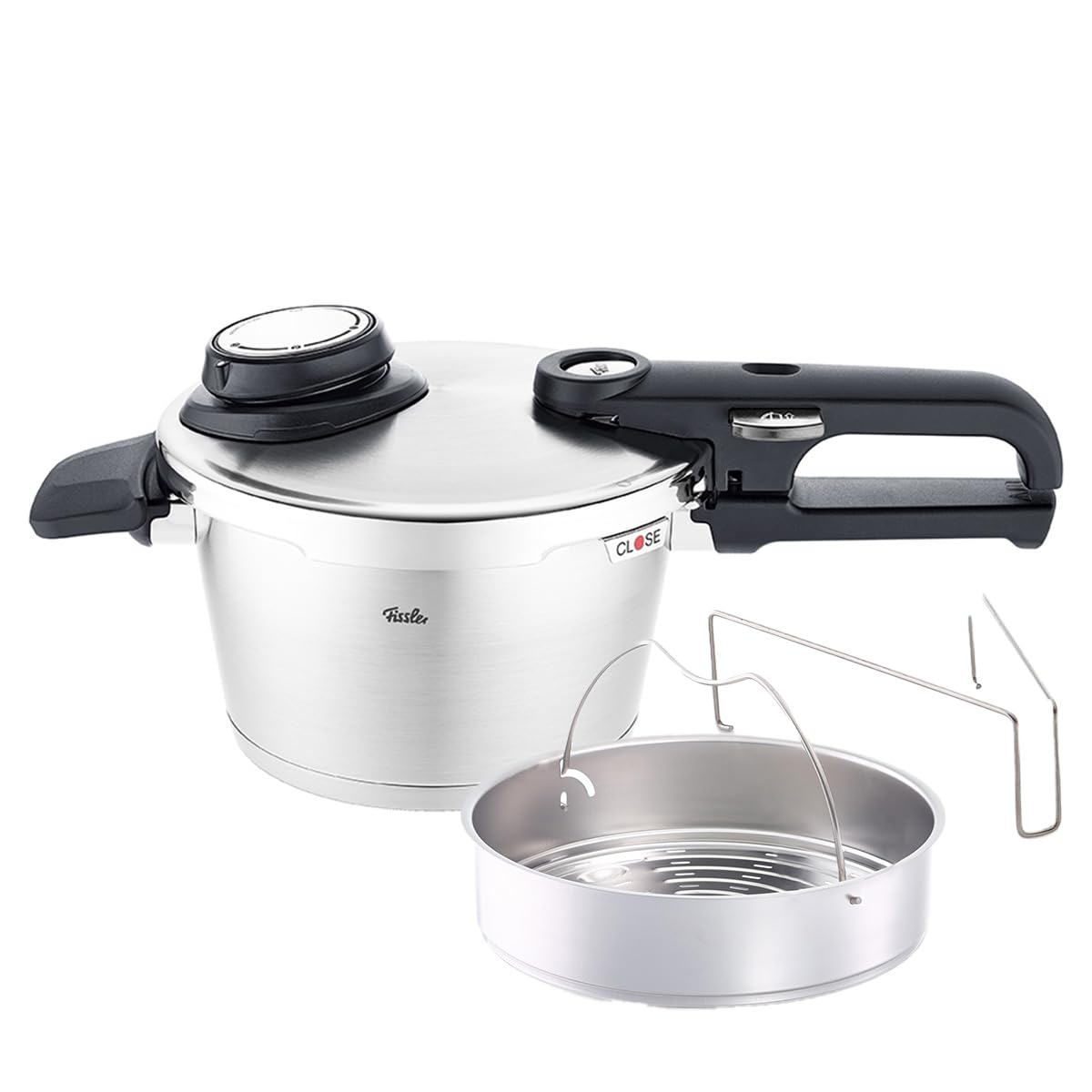 Fissler Vitavit Premium Pentola a pressione in acciaio inox 2.5 L, 18 cm, 4 livelli di cottura, incluso inserto, adatta a fornelli a induzione