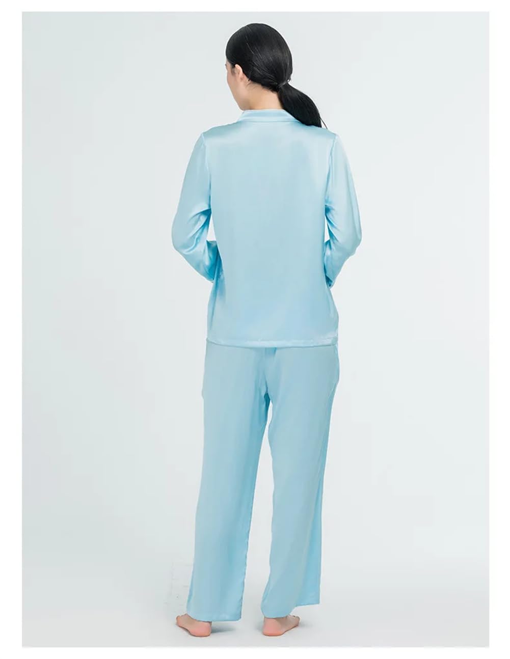 Conjunto de Pijama de Seda, Camisa de Manga Larga con Solapa Abotonada, Top y pantalón, Ropa de Estar por casa de Seda Morera (Rosa pequeño)