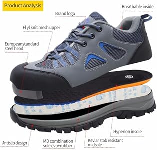 Werkschoenen Heren Veiligheidsschoenen Dames met Stalen Neus Ademende Lichtgewicht Beschermende Schoenen, rood, 44EU