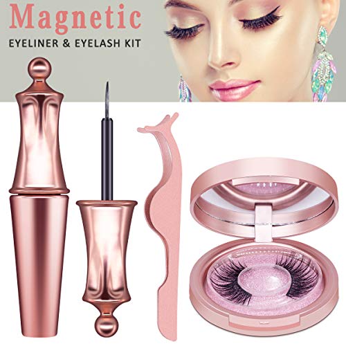 Magnetic Eyeliner Kit with Magnetic Eyelashes,Liquid Eyeliner and Tweezers, No Glue Reusable Magnetic Eyelashes With Natural Look,Perfect Beauty Makeup Tools Using for Charming Look