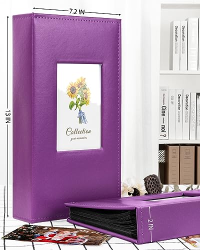 Photo Album 4x6 300 Photos, Leather Cover Extra Large Capacity Wedding Family Graduation Anniversary Baby Holds 300 Horizontal 4x6 Pictures(Purple, 300 Pockets)