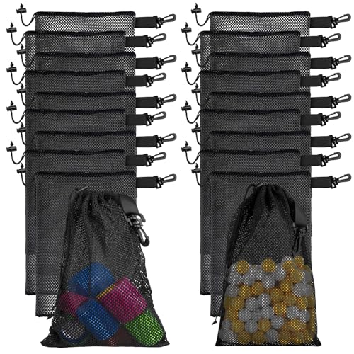 Riuog 20 PCS With Clips Mesh Drawstring Bags, Portable Nylon Storage Bags for toy,Sports Storage,Outdoor activities etc. (5.9x7.9in)