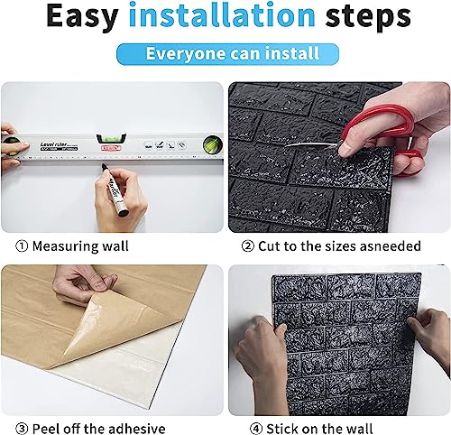 Image of 3D Brick Wallpaper for Wall | Self Adhesive PE Foam DIY Panel | Peel & Stick Decor for Home, Living, Bedroom & Office (70 x 77 cm, Appx 5.8 Sq Ft) (1, Black)