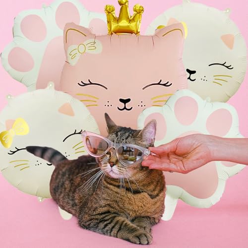 Image of 5Pcs Cat Foil Balloon, Pink & Cream White | Cat Paw, Cute Crown Kitten, Pet Cat Themed Birthday Party, Baby Shower & Wedding Themed Party Decorations