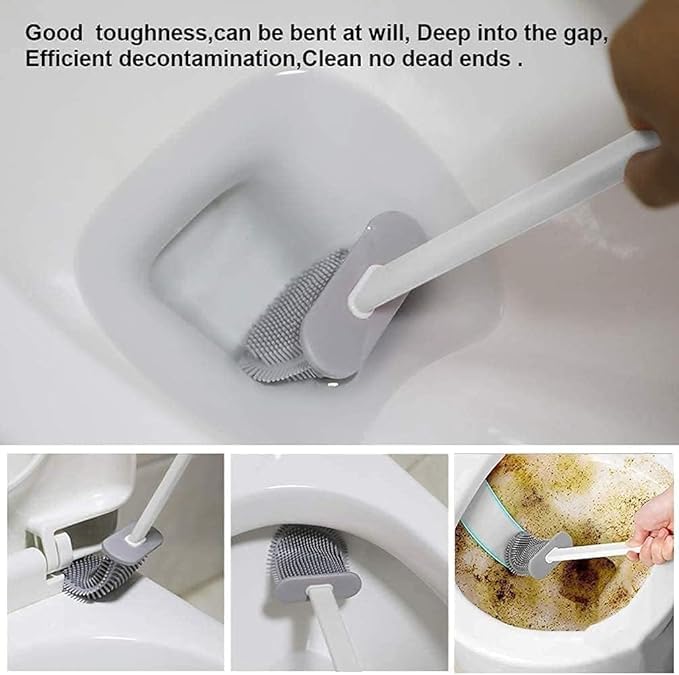 Image of Kalkey Silicone Toilet Brush with Stand - Pack of 1 | Flexible Non-Scratch Bathroom Cleaning Brush & Holder | Quick-Dry Hygienic Toilet Cleaner for Western Toilets, Durable Soft Bristle Brush Set