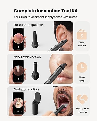 Image of BEBIRD R1 Wax Removal Tool for Ear - Spade Ear Canal Cleaner with Camera 1080P Earscope, Wax Remove Ear Picker with Vari Replacement Tips, Camera with 6LED Light for Ear /Nose /Throat Examination, Black