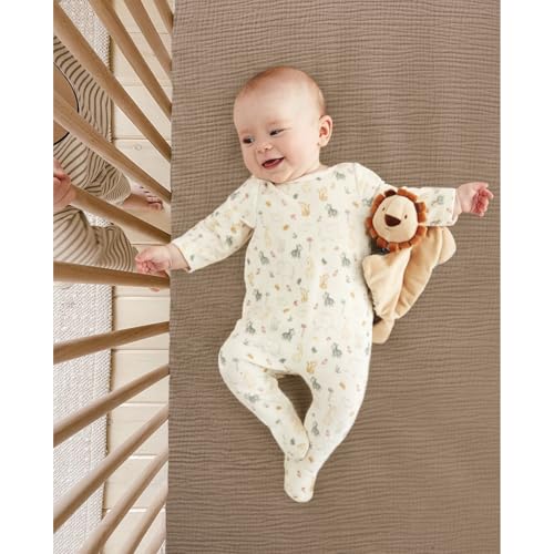 Image of lulumoon Baby Crib Sheets Fitted: Soft Muslin Cotton Sheets for Standard Crib - Mocha Floral for Girls 2Pack