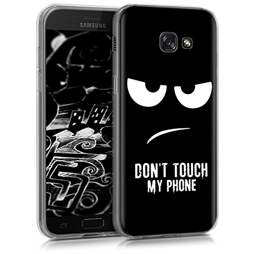 kwmobile Funda compatible con Samsung Galaxy A5 (2017) - Carcasa de TPU y diseño Don't touch my Phone en blanco / negro