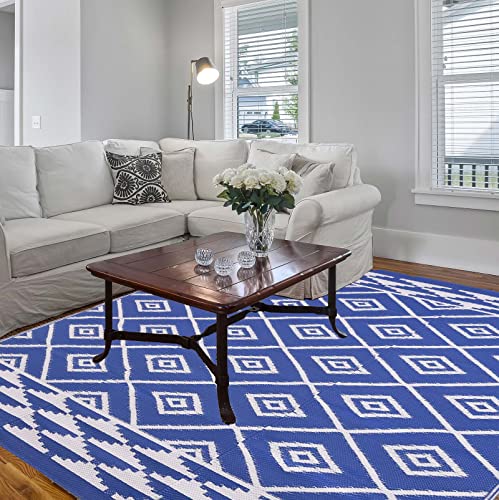 HiiARug Reversible Mats 6x9Ft Outdoor Rugs Plastic Straw Rug Patio Rugs Large Floor Mat for Outdoor Decor,Patio,Garden,Backyard, RV,Deck, Picnic, Beach, Camping (Blue) - Image 3