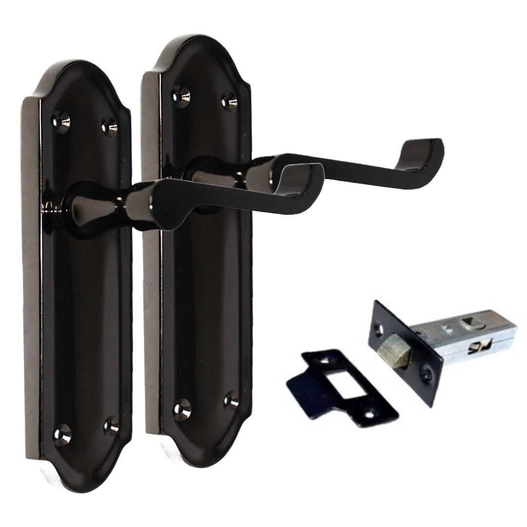 Epsom Door Handle – Ashford Black Nickel Internal Door Handles with Tubular Latch, Modern Black Door Handle Set for Internal Doors (170 x 48mm) (1 Pair of Handles + Tubular Latch)
