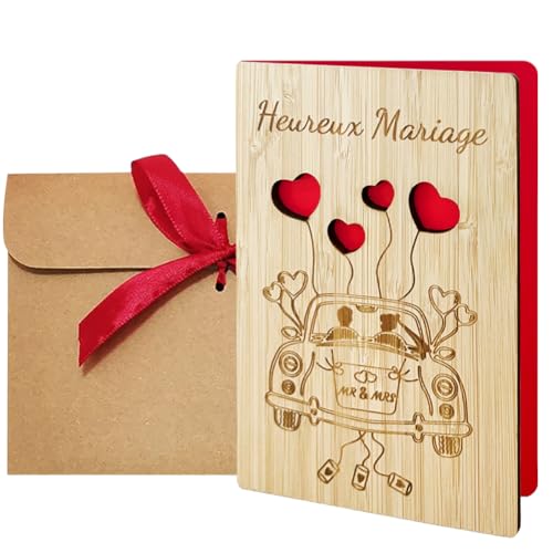 KILLIAN'S Store Carte de Vœux Mariage en Bois Originale avec Enveloppe, Carte Mariage Félicitation, Cadeau Mariage pour Anniversaire,les Mariages,Mariage...