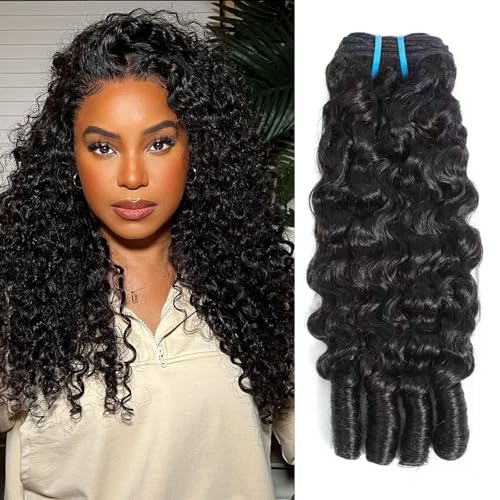 Geogroket Burmese Curly Bundles Human Hair 12A Brazilian Virgin Human Hair 1 Bundle 100% Unprocessed Burmese Curly Hair Bundles with Spiral Curls End for Women Natural Color 14 Inch