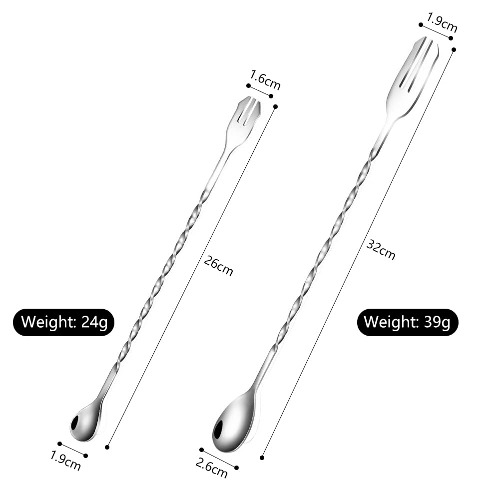 Cucchiaio da Cocktail in Acciaio inox,Cucchiaio da Bar con Manico Lungo,Cucchiaio da Cocktail per Vino da bar in Acciaio Inossidabile,Per il barista per la casa e il bar,32 cm,26 cm