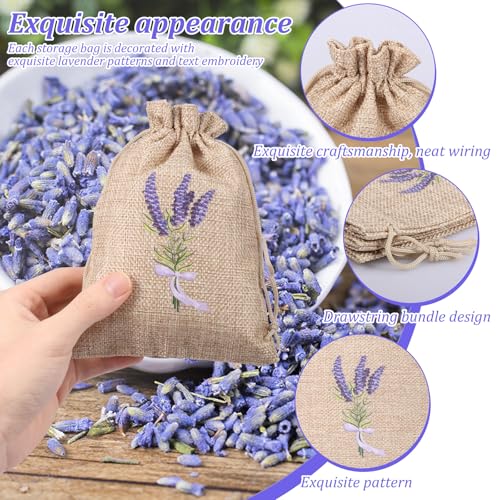 20 bolsas lavanda de lino o algodón con cierre de cordón miniatura 4