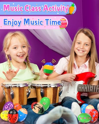Image of 12 Pack Wooden Percussion Musical Shaker Prefilled Easter Eggs with Toys Inside Filled, Toddlers Easter Basket Stuffers Egg Fillers Montessori Toys Gifts for Kids Boys Girls Babies