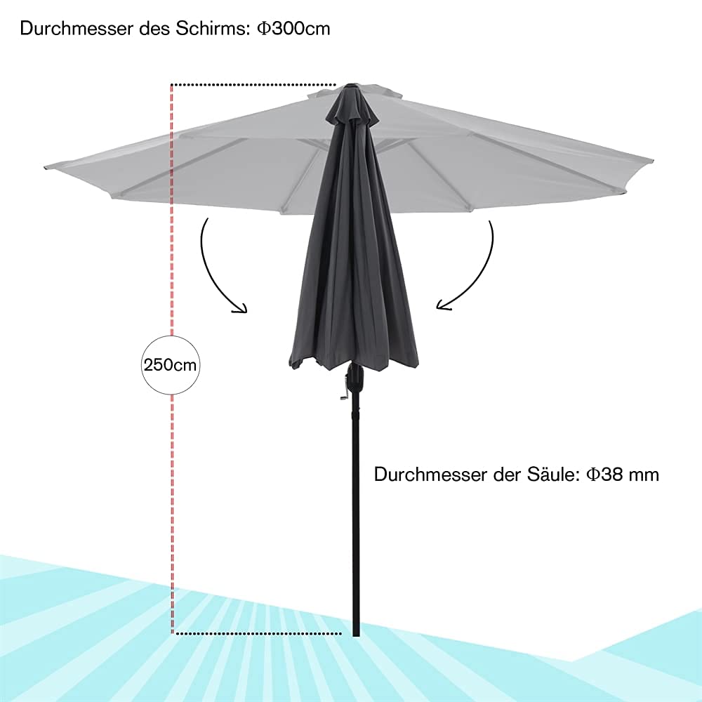 Melko Sonnenschirm Ø3m Marktschirm Balkonschirm Strandschirm Gartenschirm Kurbelschirm Ampelschirm