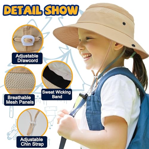 Image of Outdoor Kids Sun Hat for Boys Girls Wide Brim Mesh Bucket Hat UPF 50+ Sun Protection Breathable Summer Fishing Safari Hat