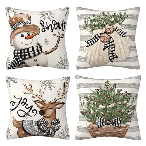 VOPIWOZ Kissenbezug Weihnachten Set, 4 STK Weihnachtskissenbezug...