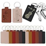 Tikjiua 15 Pcs PU Leather Keychain, 6 Colors Rectangular Leather Key Fob Kit, Laser Engraving Key Fob for Stamping Craft, Leather Keychain Blanks Making