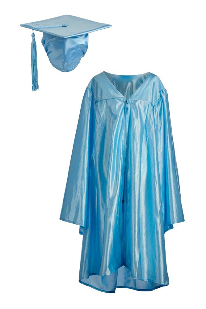 Ashington Ceremonial Gowns Value Graduation Gown and Cap Unisex, Elasticated Mortar board, Sky Blue 100-114cm