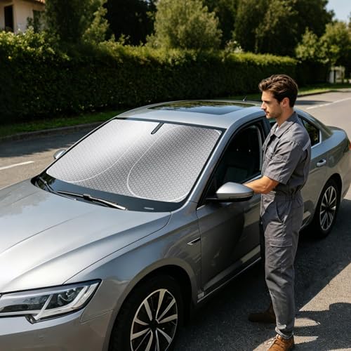 Protección solar frontal con cubierta reflectante y soporte metálico flexible 3