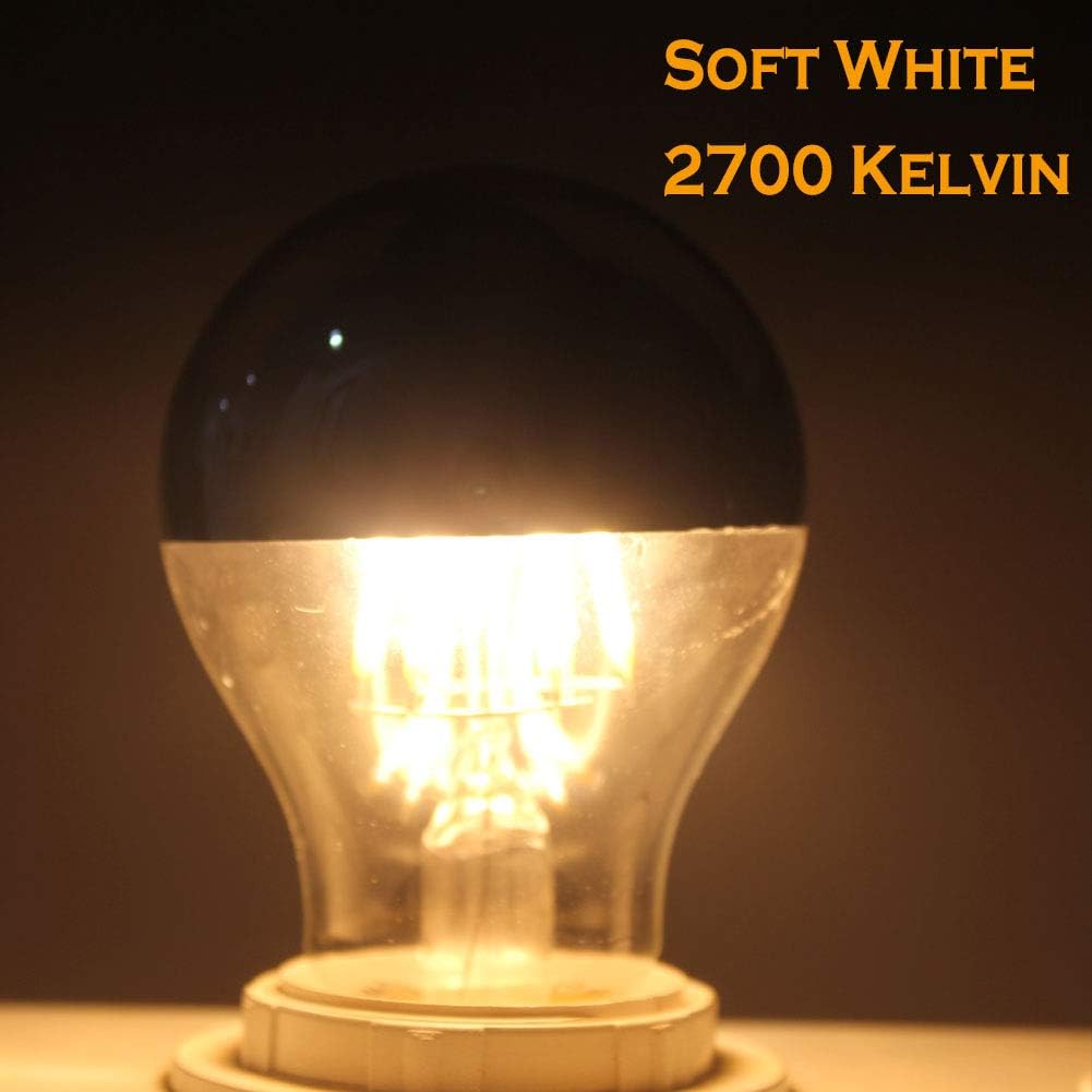 Half Chrome Light Bulb Dimmable 6W (60W Equivalent) A19 A Shape Decorative LED Edison Bulb Silver Mirror Reflected Light 2700K Warm White E26 Base Pack of 2