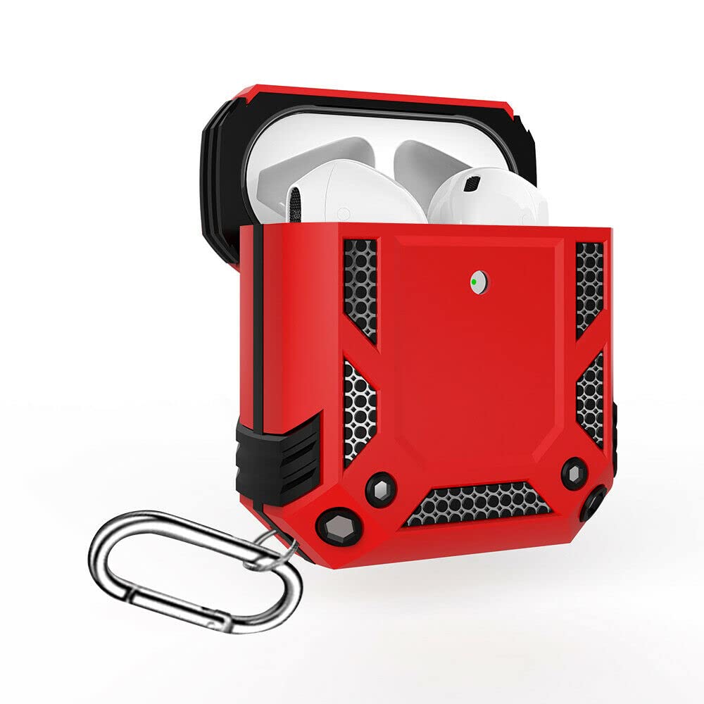Armour Case Compatible for AirPod 1/2 Build with PC and TPU, Protective Cover with Carabiner (Armor Red)