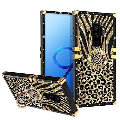 Image of for Samsung Galaxy S9 Plus Phone Case with Ring Kickstand Retro Elegant Luxury Leopard Cheetah Print Design Gold Full Protection Cover for Girls Women