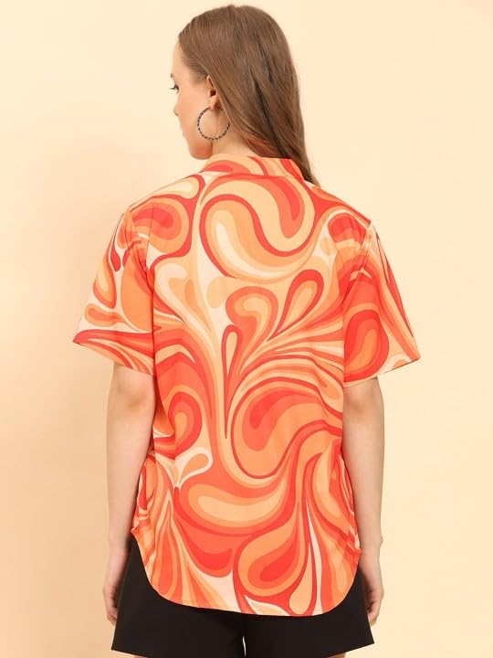 Image of Trendy Queen Women's Printed Straight Mandarin Neck Shirt for Women's | Tops for Woman Shirts | Shirt for Women Stylish Western (SD778 S)