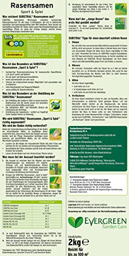 Foto von Substral Rasensamen Sport und Spiel, 2kg für 100m² - strapazierfähige Rasensaat-Mischung mit Grünfärbung gegen Vogelfraß