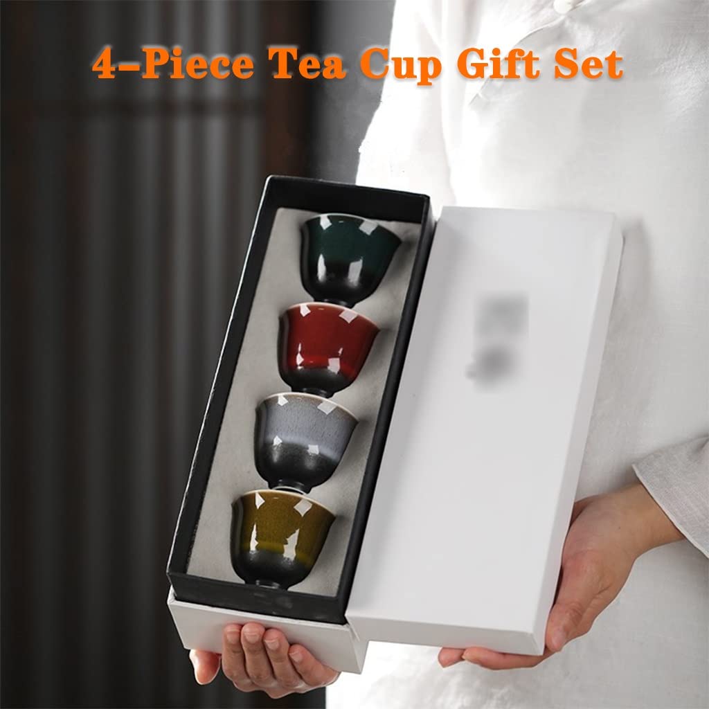 Tazas de té Taza De Té Kungfu Cambio De Horno 4 Estaciones Kung Fu Tetera, Juego De Tazas Maestras De Cerámica Hechas A Mano, Cuenco De Té Multicolor Esmaltado Tenmoku, Paquete De Regalo