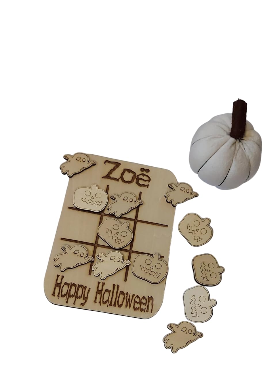 Wooden Halloween Table Game, Boo Box Games, Mini Noughts & Crosses, Halloween Crate Filler, Trick or Treat, Pumpkin and Ghosts