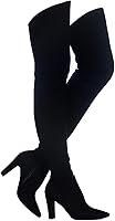 ShoeNTale Women's Stretch Suede Chunky Heel Thigh High Boots - Over-the-Knee Comfort Fit
