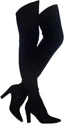 Shoe'N Tale Women Stretch Suede Chunky Heel Over The Knee